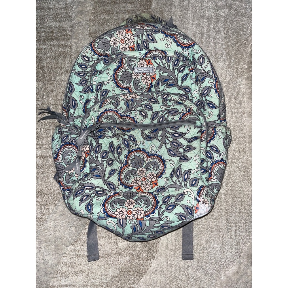 Vera Bradley Moonlight Garden Quilted Cotton Backpack Mint Floral Paisley Bag